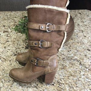 GIANNI BINI BROWN DISTRESSED SHERPA LINED BOOTS 8